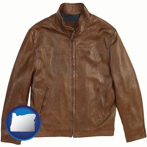 a brown leather jacket - with Oregon icon