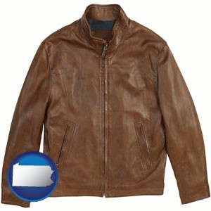 a brown leather jacket - with Pennsylvania icon