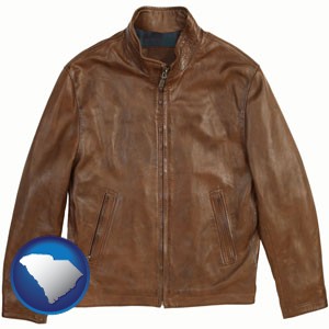 a brown leather jacket - with South Carolina icon