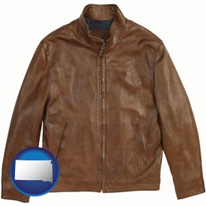 a brown leather jacket - with South Dakota icon