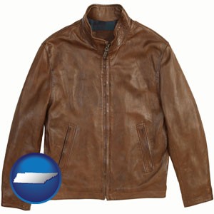 a brown leather jacket - with Tennessee icon