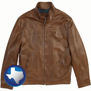a brown leather jacket - with Texas icon