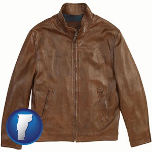 a brown leather jacket - with Vermont icon