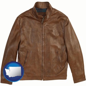 a brown leather jacket - with Washington icon