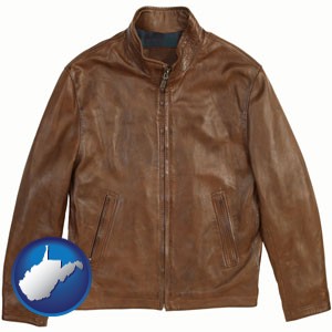 a brown leather jacket - with West Virginia icon