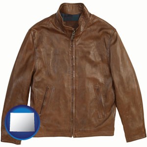 a brown leather jacket - with Wyoming icon