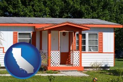 california map icon and a mobile home with orange trim