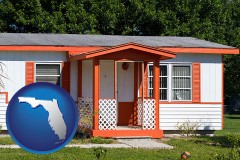 florida map icon and a mobile home with orange trim