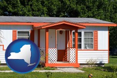 new-york map icon and a mobile home with orange trim