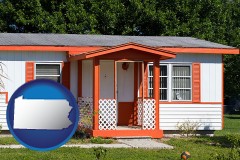 pennsylvania map icon and a mobile home with orange trim