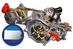 pennsylvania map icon and an internal combustion motorbike engine