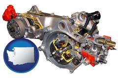 washington map icon and an internal combustion motorbike engine