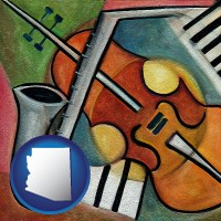 arizona map icon and musical instruments