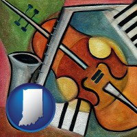 indiana map icon and musical instruments