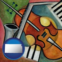 kansas map icon and musical instruments
