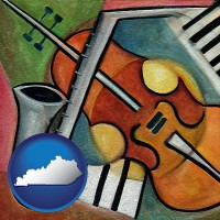 kentucky map icon and musical instruments