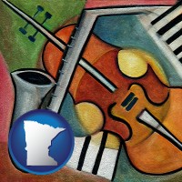 minnesota map icon and musical instruments