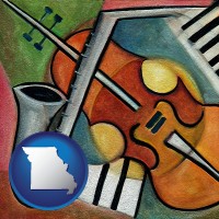 missouri map icon and musical instruments