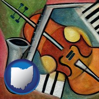 ohio map icon and musical instruments