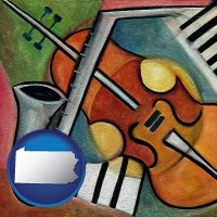 pennsylvania map icon and musical instruments