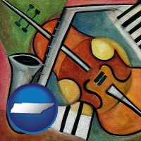 tennessee map icon and musical instruments