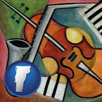 vermont map icon and musical instruments