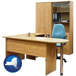 office furniture (a desk, chair, bookcase, and cabinet) - with New York icon