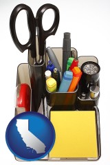 california map icon and office supplies