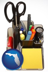 florida map icon and office supplies