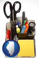 illinois map icon and office supplies