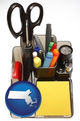 massachusetts map icon and office supplies