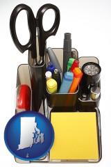 rhode-island map icon and office supplies