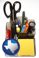 texas map icon and office supplies