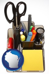 wisconsin map icon and office supplies