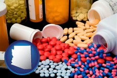 arizona map icon and pharmaceutical products