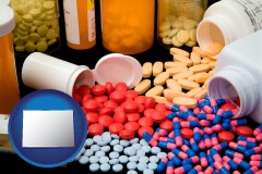 colorado map icon and pharmaceutical products