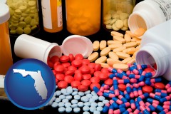 florida map icon and pharmaceutical products