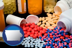 iowa map icon and pharmaceutical products