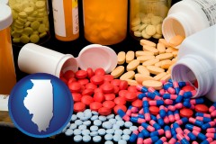 illinois map icon and pharmaceutical products