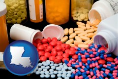 louisiana map icon and pharmaceutical products