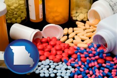 missouri map icon and pharmaceutical products
