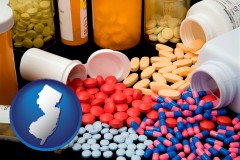 new-jersey map icon and pharmaceutical products
