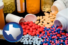 texas map icon and pharmaceutical products