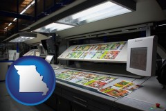 missouri map icon and a commercial offset printing press
