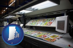 rhode-island map icon and a commercial offset printing press