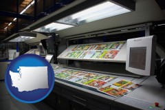 washington map icon and a commercial offset printing press