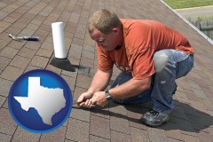 texas map icon and a roofing project contractor and equipment