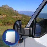 arizona map icon and an rv rear view mirror