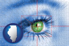 illinois map icon and an iris-scanning security system