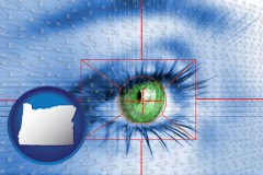 oregon map icon and an iris-scanning security system
